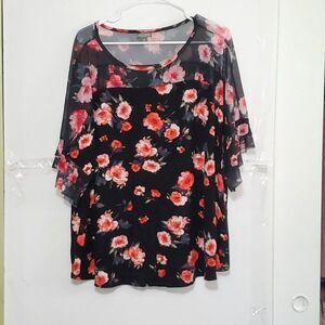 A Falls Creek Women's Plus Sized Top Floral Print Career Cottage Core 3X